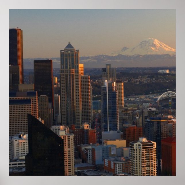 Luftbild der Skyline der Stadt Seattle 2 Poster (Vorne)