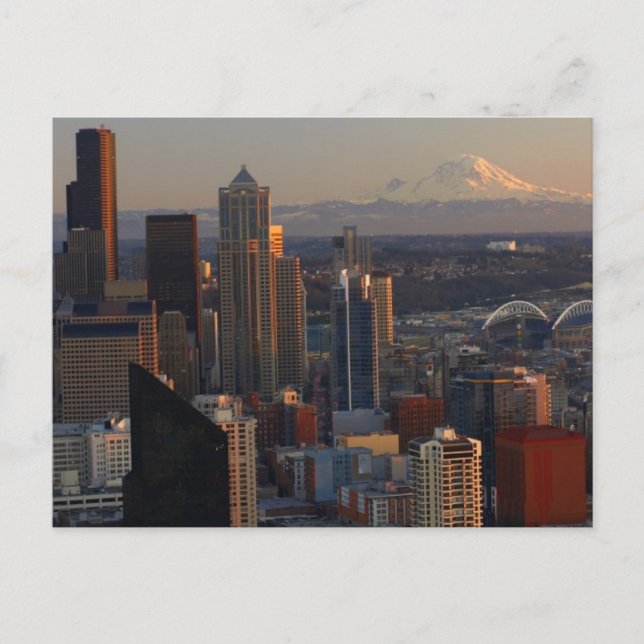 Luftbild der Skyline der Stadt Seattle 2 Postkarte (Vorderseite)