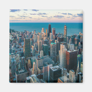 Luftbild der Skyline von Chicago Morgens Stadtland Magnet