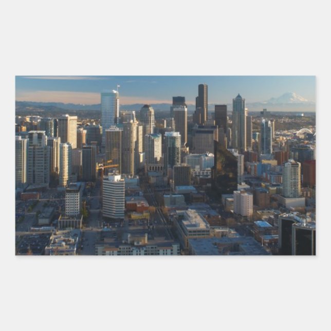 Luftbild der Skyline von Seattle Rechteckiger Aufkleber (Vorderseite)