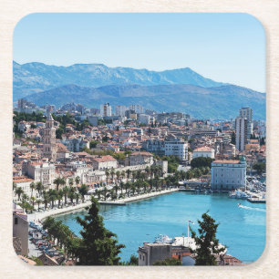 Luftbild der Uferpromenade von Split, Dalmatien, K Rechteckiger Pappuntersetzer