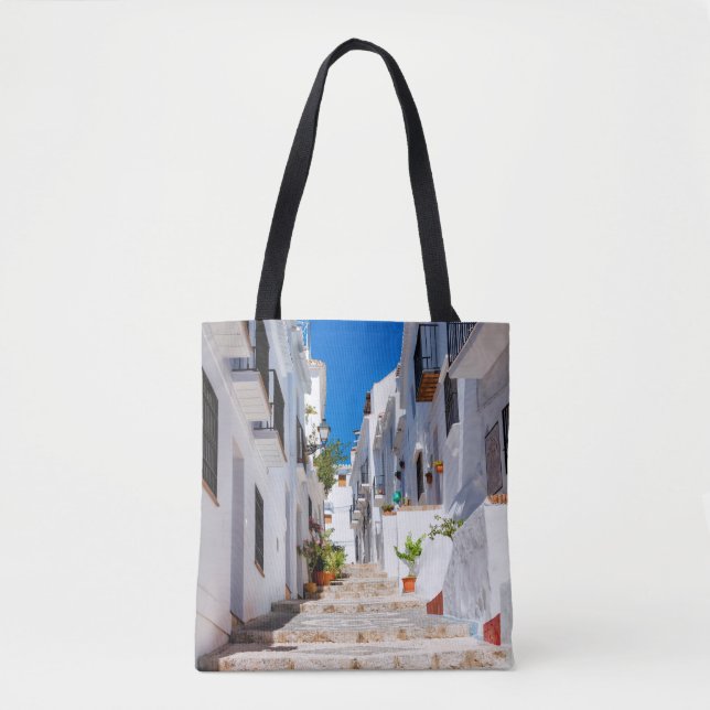 Luftbild der weißen Stadt Frigiliana bei sonnigen  Tasche (Vorderseite)