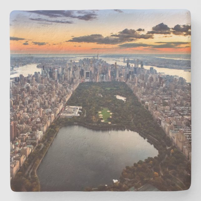 Luftbild des Central Park bei Sonnenuntergang Steinuntersetzer (Vorderseite)