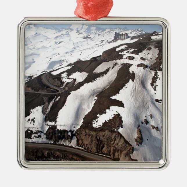 Luftbild des Skigebiets Valle Nevado Chile Silbernes Ornament (Vorne)