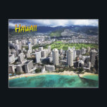 Luftbild des Waikiki Beach, Oahu, Hawaii Postkarte<br><div class="desc">Aussicht aus der Luft auf den Waikiki Beach,  der sich an der Südküste von O'ahu,  Hawaii,  befindet.  Foto von Carol Highsmith

HTM-Bilder</div>