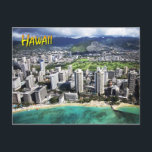 Luftbild des Waikiki Beach, Oahu, Hawaii Postkarte<br><div class="desc">Aussicht aus der Luft auf den Waikiki Beach,  der sich an der Südküste von O'ahu,  Hawaii,  befindet.  Foto von Carol Highsmith

HTM-Bilder</div>