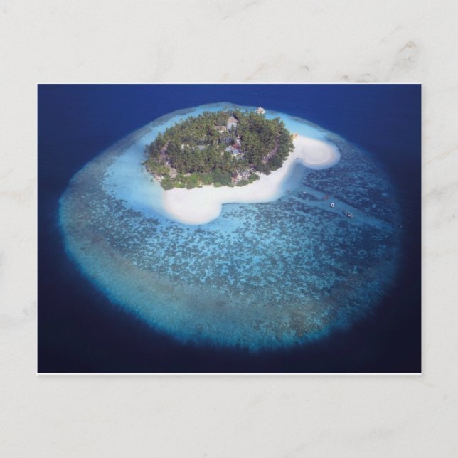 Luftbild einer tropischen Insel, Malediven Postkarte (Vorderseite)