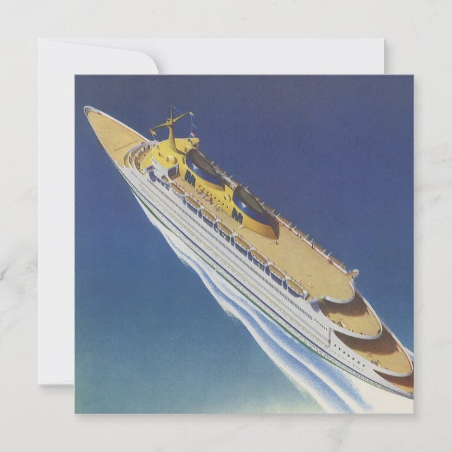 Luftbild eines Vintagen Kreuzfahrtschiffs im Ozean (Vorderseite)