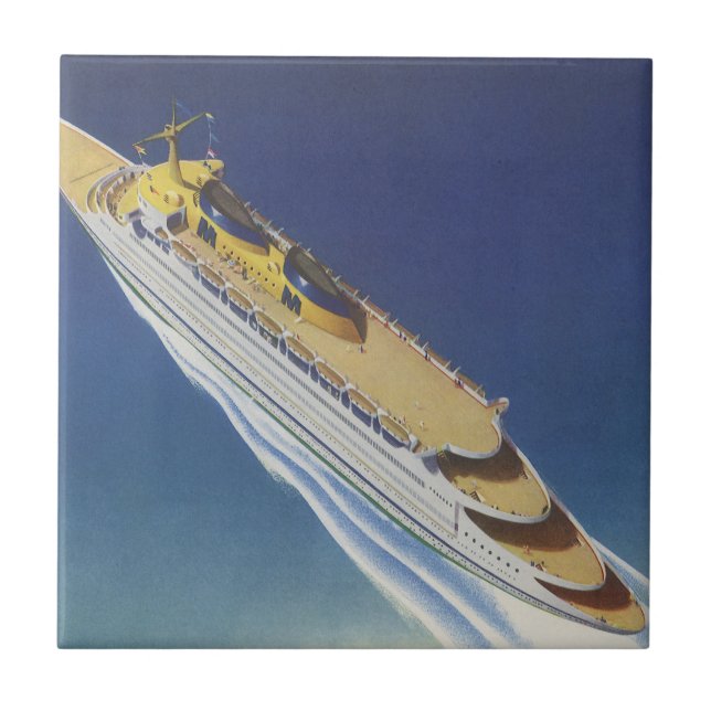 Luftbild eines Vintagen Kreuzfahrtschiffs im Ozean Fliese (Vorderseite)