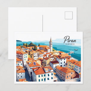 Luftbild Piran Slowenien Illustration Travel Postkarte