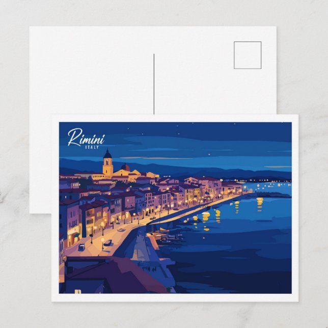 Luftbild Rimini Italien Illustration Travel Postkarte (Vorne/Hinten)