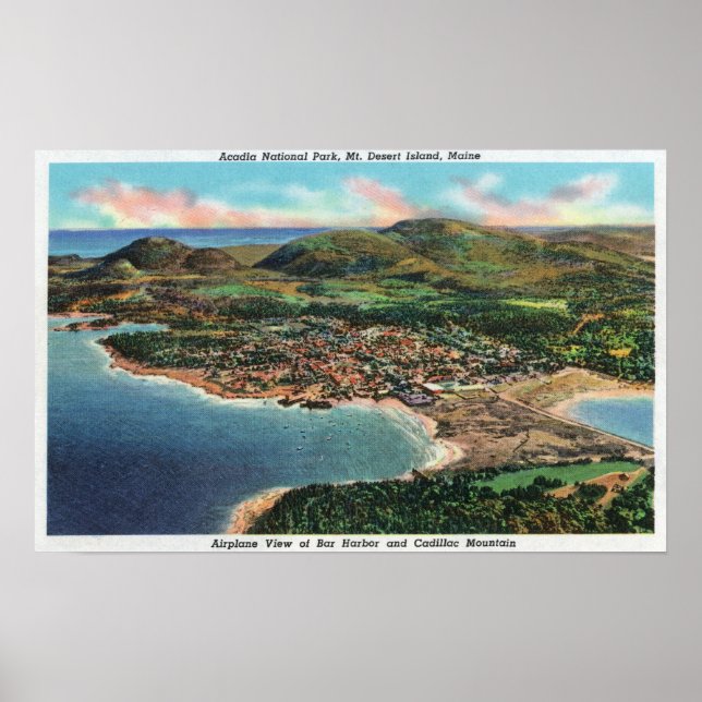 Luftbild von Bar Harbor und Cadillac Poster (Vorne)