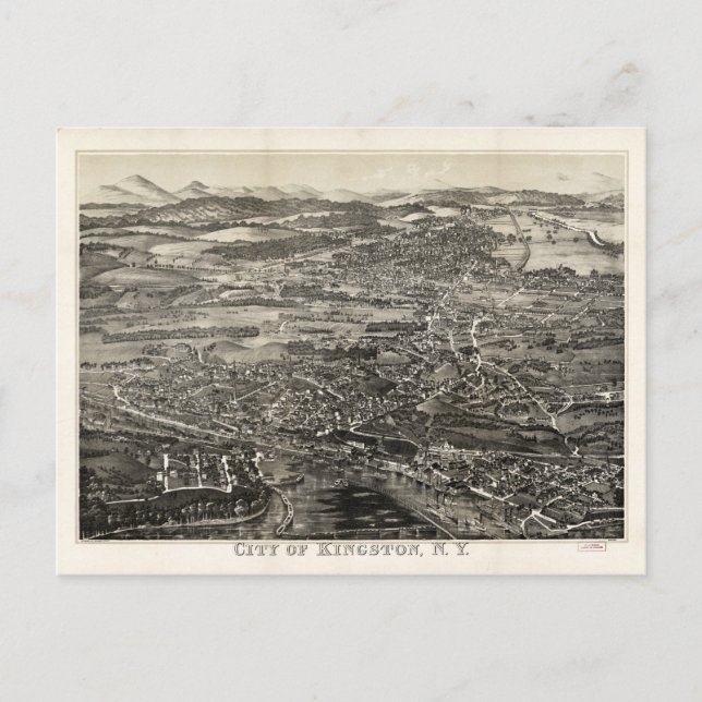 Luftbild von Kingston, New York (1875) Postkarte (Vorderseite)