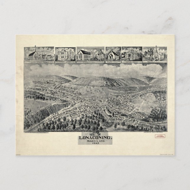 Luftbild von Lonaconing, Maryland (1905) Postkarte (Vorderseite)