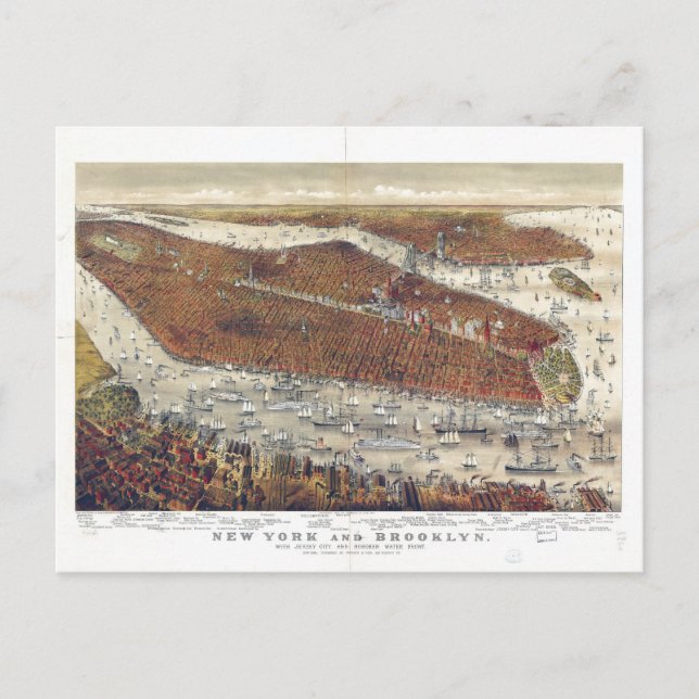 Luftbild von New York und Brooklyn (1877) Postkarte (Vorderseite)