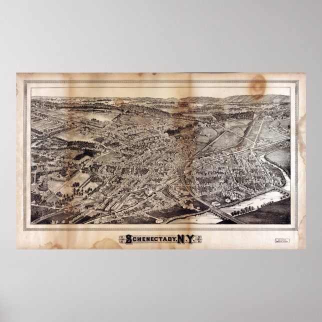 Luftbild von Schenectady, New York (1882) Poster (Vorne)