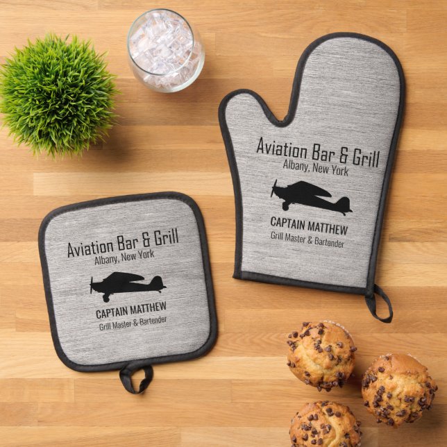 Luftfahrt - Bar und Grill-GRILLEN Ofenhandschuh & Topflappen-Set (Oben Unten)