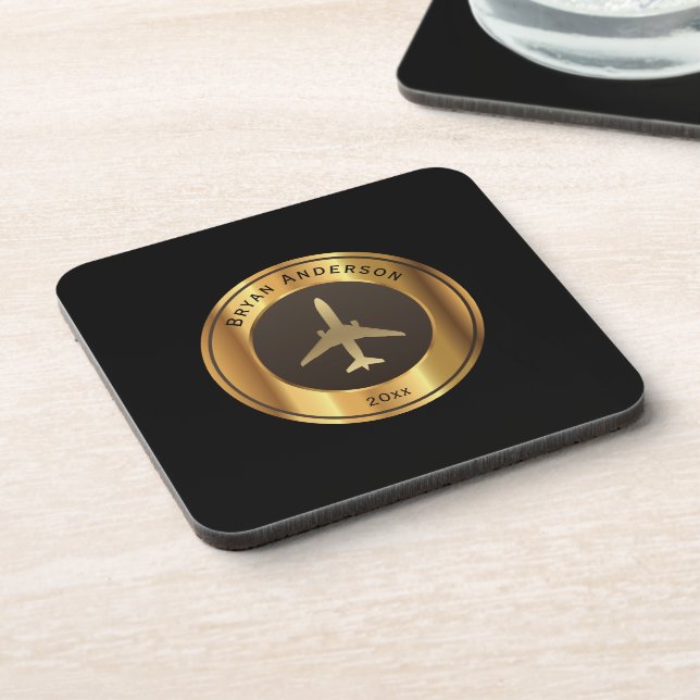 Luftfahrt - Gold Airplane Logo Coaster Getränkeuntersetzer (Linke Seite)