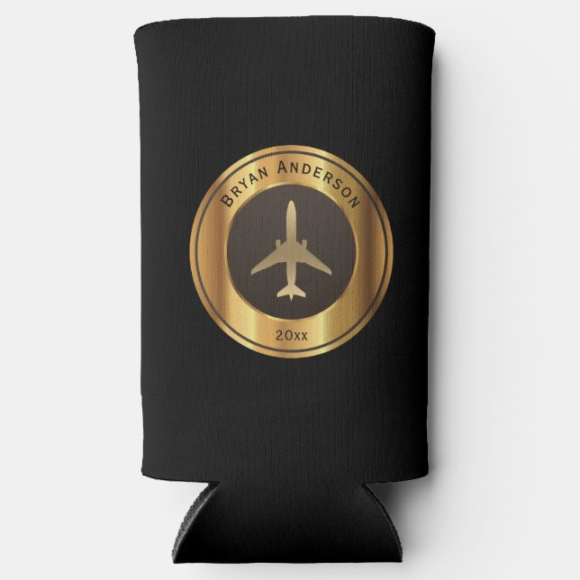 Luftfahrt - Gold-Flugzeug-Logo Seltzer kann kühlen Selters Dosenkühler (Vorderseite)