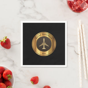 Luftfahrt - Gold-Flugzeuglogo Napkins Serviette