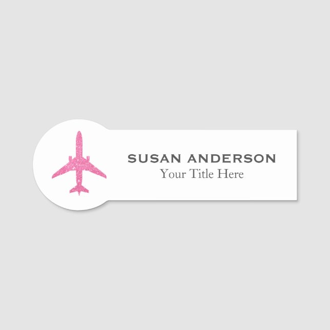 Luftfahrt - Name des Flugzeugs in rosa Glitzer Namensschild (Vorderseite)