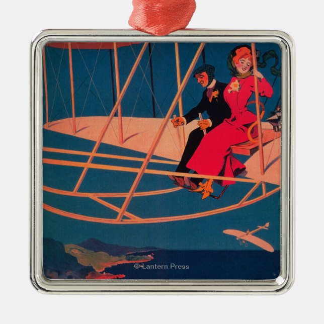 Luftfahrt-sportliches Plakat Silbernes Ornament (Vorne)