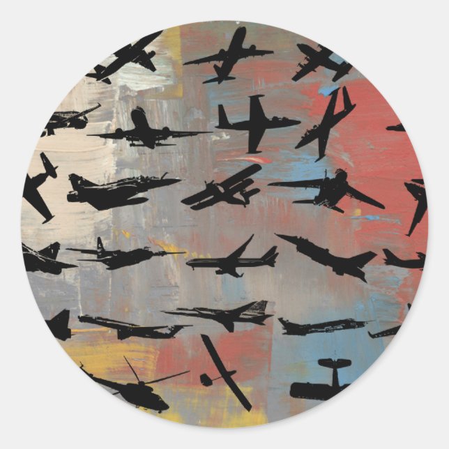 Luftfahrtkunst, Silhouetten im Schwarzen Flugzeug, Runder Aufkleber (Vorderseite)