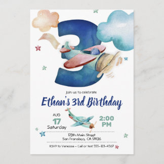 Luftfahrzeug 3. Geburtstag Einladung - Thema Flugz