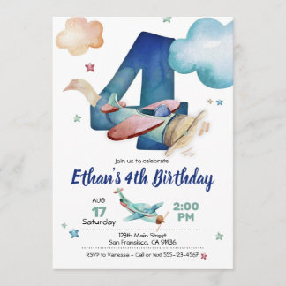 Luftfahrzeug 4. Geburtstag Einladung - Flugzeugthe