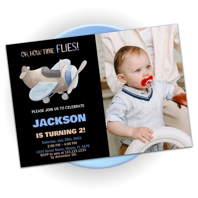 Luftfahrzeug Geburtstagseinladungen Brawn Black w  Einladung (Airplane Birthday Invitations Brown Black w photo)