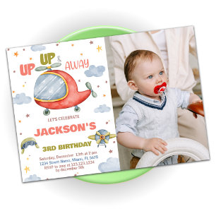 Luftfahrzeug Geburtstagseinladungen Grün mit Foto Einladung