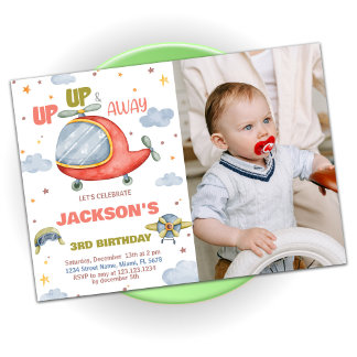 Luftfahrzeug Geburtstagseinladungen Grün mit Foto Einladung