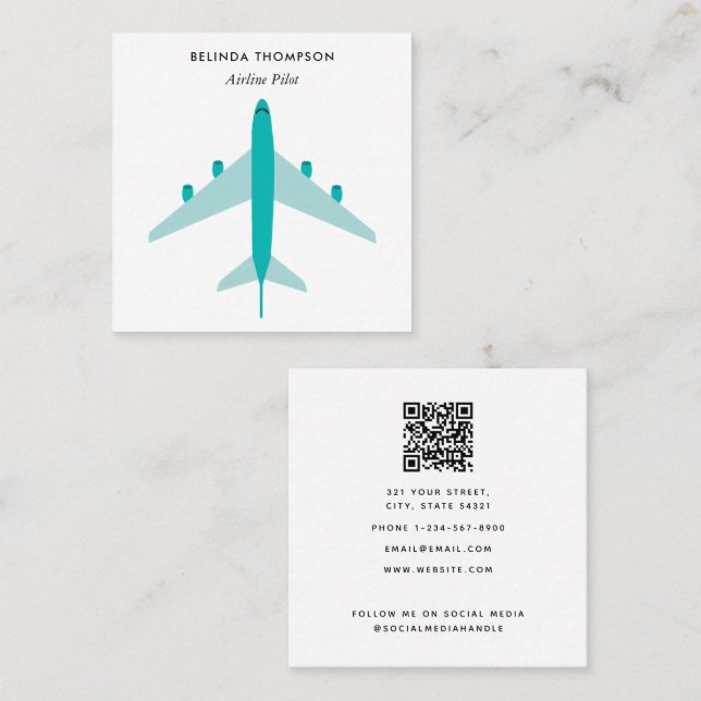 Luftfahrzeug-Pilot QR Code Soziale Medien Quadratische Visitenkarte (Vorne/Hinten)