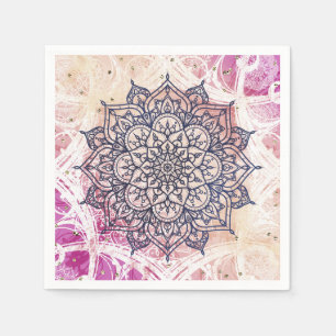 Luftig Mandala Glücklich Rosa Lila Gelb Blau & Gol Serviette