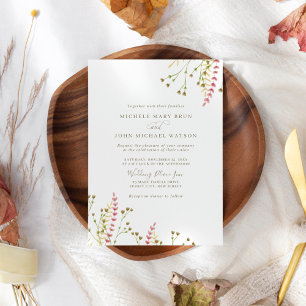 Luftige Aquarell-Wildblumen Boho Einfache Hochzeit Einladung