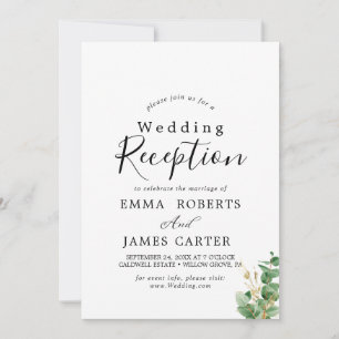 Luftige Grüne & Goldblatt-Hochzeitsempfang Einladung