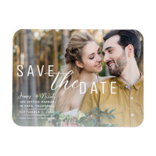 Luftige weiße Overlay-Foto Save-the-Date-Hochzeit Magnet