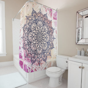 Luftiges Mandala Glückliches Rosa Lila Gelb Blau & Duschvorhang
