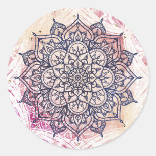 Luftiges Mandala Glückliches Rosa Lila Gelb Blau & Runder Aufkleber