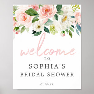 Luftiges Rosafarbenes Florales Hochzeitsdusche-Wil Poster
