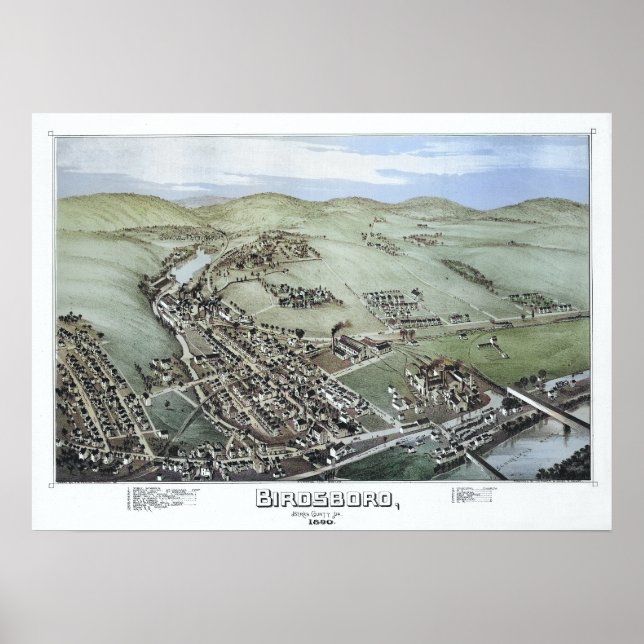 Luftkarte Birdsboro PA Pennsylvania Poster 1890 (Vorne)