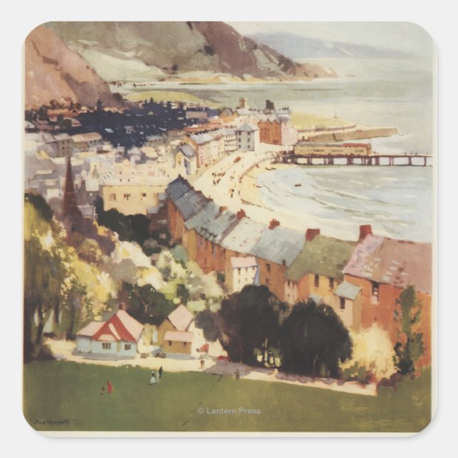 Luftpost Britische Eisenbahnplakat Quadratischer Aufkleber (Vorderseite)