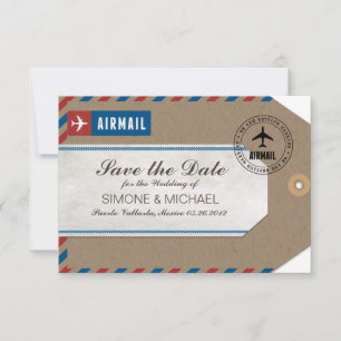 Luftpost-Gepäckanhänger Hochzeit Termin Kraftpapie Save The Date