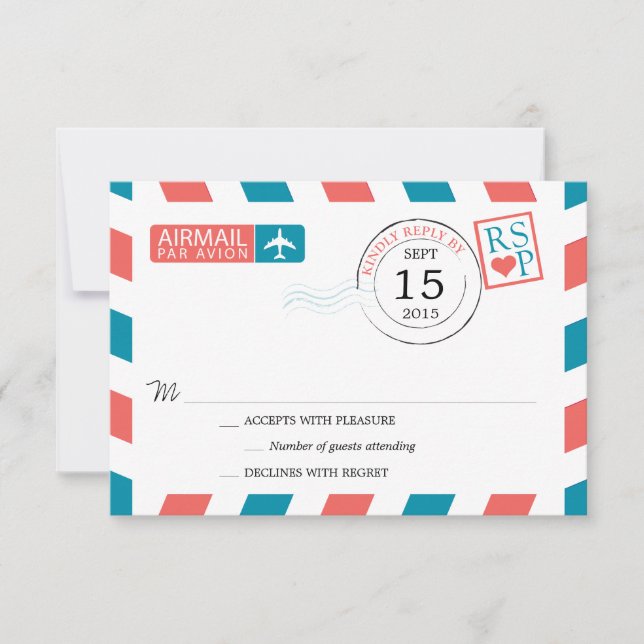 Luftpost-Hochzeit RSVP Karte (Vorderseite)