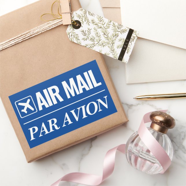 Luftpost / Par Avion große blaue Versandaufkleber Rechteckiger Aufkleber (Schenken)
