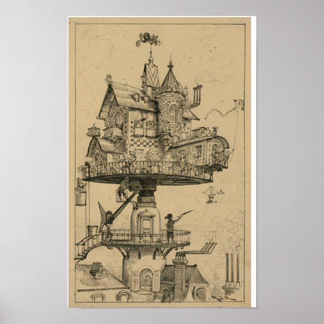 Luftschiff von Albert Robida (1883) Poster (Vorne)