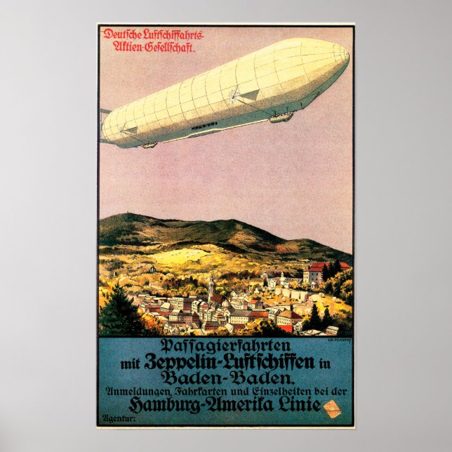 Luftschiff Zeppelin Luftschiff über Stadtplakat Poster (Vorne)