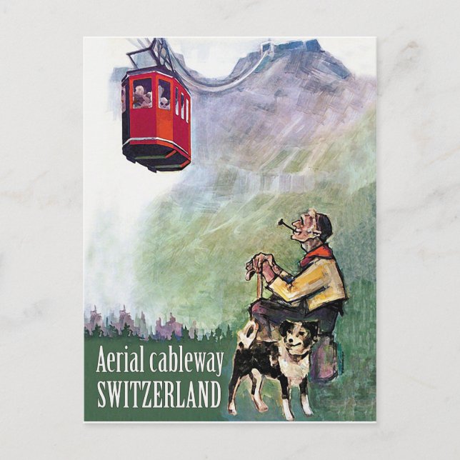 Luftseilbahn, Schweiz, Jahrgangsreise Postkarte (Vorderseite)