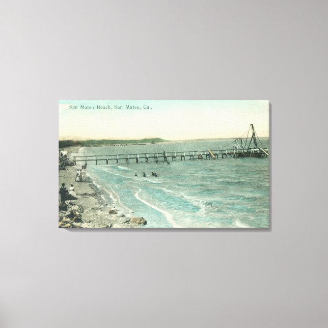 Luftsicht auf San Mateo Beach und Pier Leinwanddruck (Vorderseite)