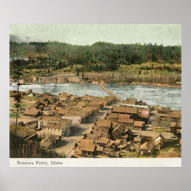Luftsicht auf Stadt und Fluss Poster (Vorne)
